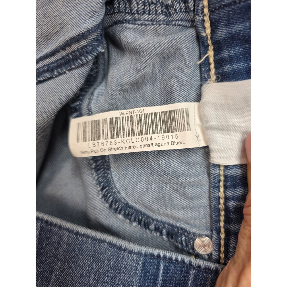Quince Nina Pull on Stretch Flare Jeans Women Size L Laguna Blue Excellent Denim - Picture 12 of 12